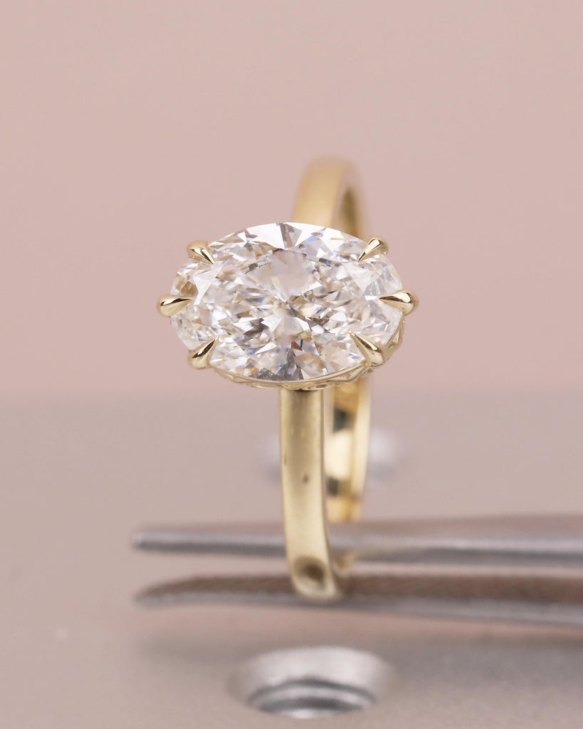 Oval Moissanite Engagement Ring, Hidden Halo Wedding Bridal Ring, 6 Prong 14k Solid Gold Ring for Women, Vintage Jewelry Rings, Custom Ring image #12