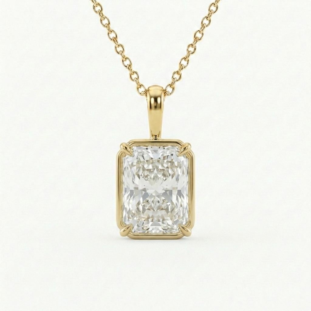 Bezel Radiant cut Diamond Necklace | Chain Necklace | Solitaire Pendant Necklace | Layering Necklace | Gold Necklace Gift for Her image #2
