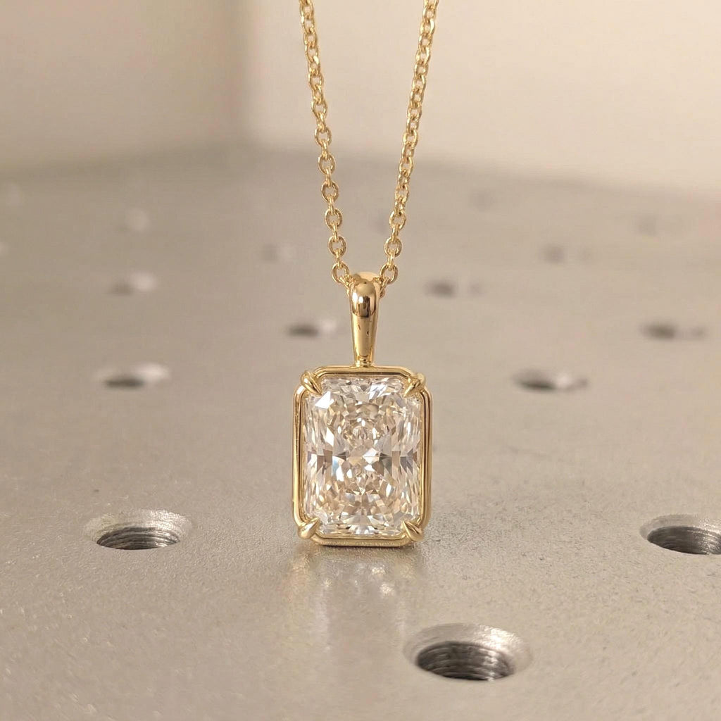 Bezel Radiant cut Diamond Necklace | Chain Necklace | Solitaire Pendant Necklace | Layering Necklace | Gold Necklace Gift for Her image #1