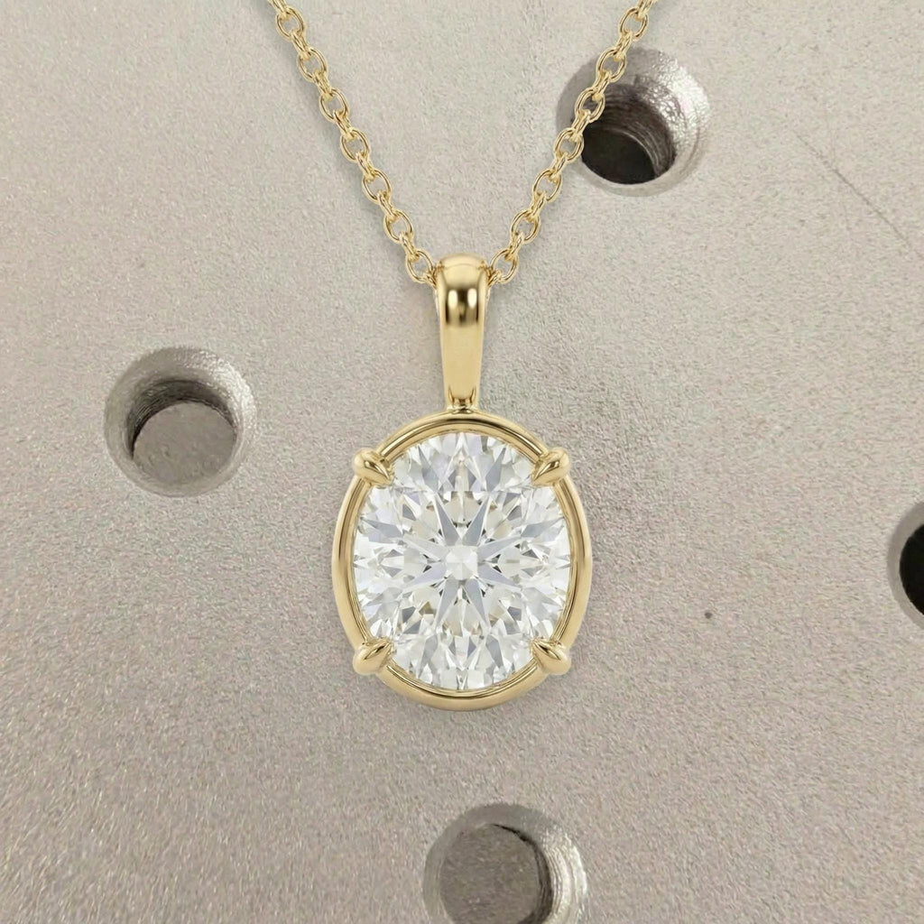 Oval Lab Diamond Solitaire Pendant Necklace | 14k Yellow Gold Layering Jewelry image #2