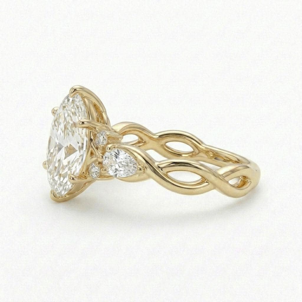 Oval Lab Grown Diamond Oval Engagement Ring: Twisted Style Wedding Ring, 14k 18k Yellow White Rose Gold, IGI Certified