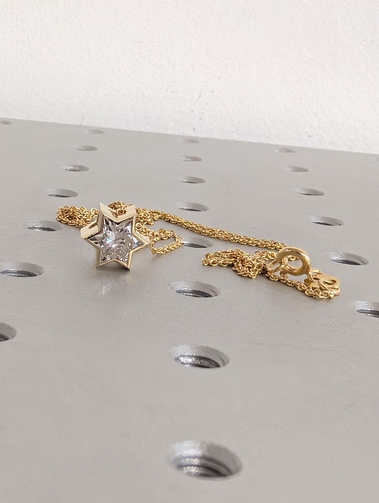 Handmade 14K Yellow Gold Star of David Necklace | Bezel Set Moissanite Pendant image #6