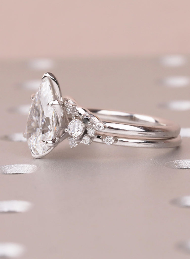 Vintage Pear Moissanite Engagement Ring Set, Cluster Moissanite Bridal Set for Women with Matching Band, Wedding Anniversary Ring For Her image #2