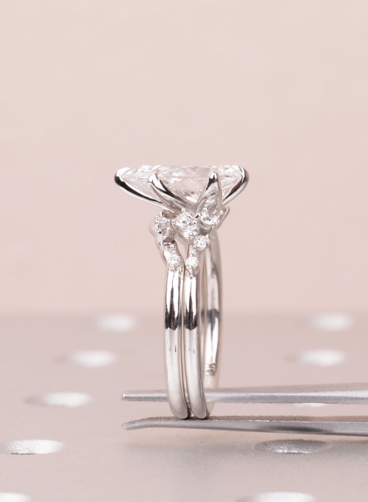 Vintage Pear Moissanite Engagement Ring Set, Cluster Moissanite Bridal Set for Women with Matching Band, Wedding Anniversary Ring For Her image #9