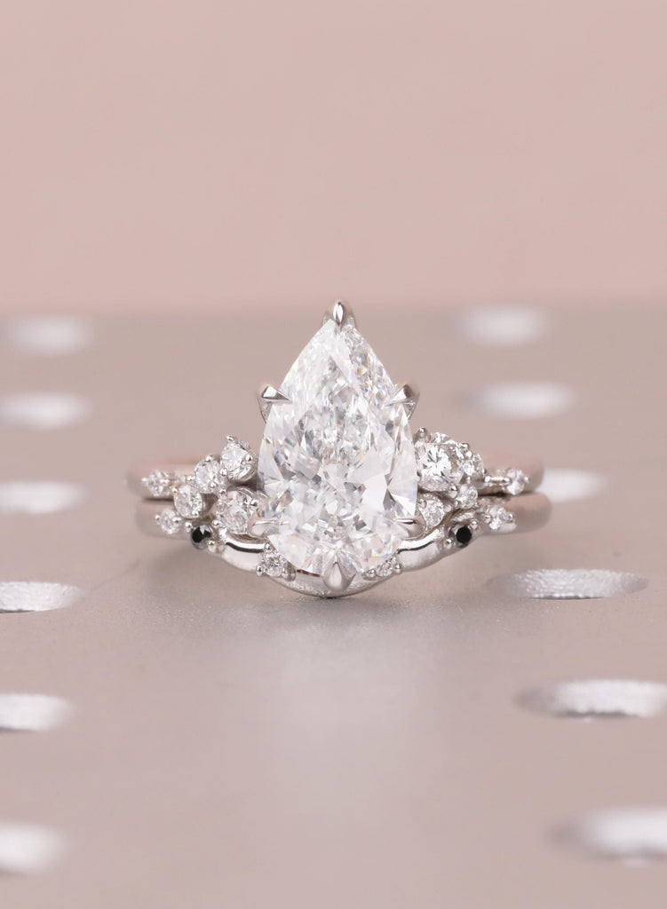 Vintage Pear Moissanite Engagement Ring Set, Cluster Moissanite Bridal Set for Women with Matching Band, Wedding Anniversary Ring For Her image #10