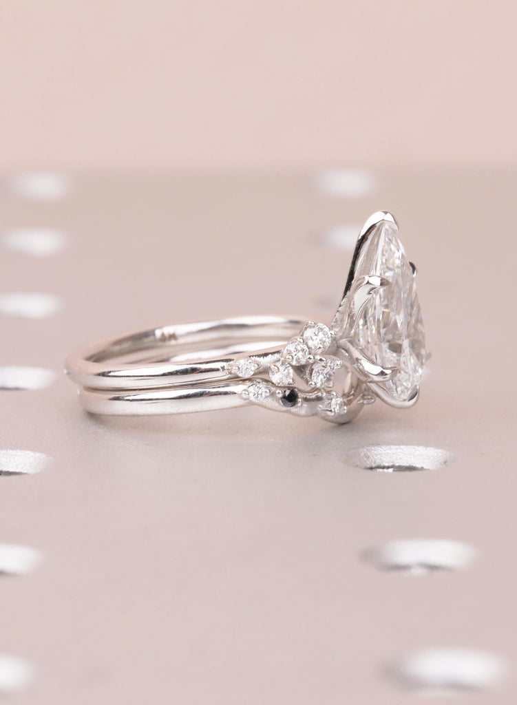 Vintage Pear Moissanite Engagement Ring Set, Cluster Moissanite Bridal Set for Women with Matching Band, Wedding Anniversary Ring For Her image #11