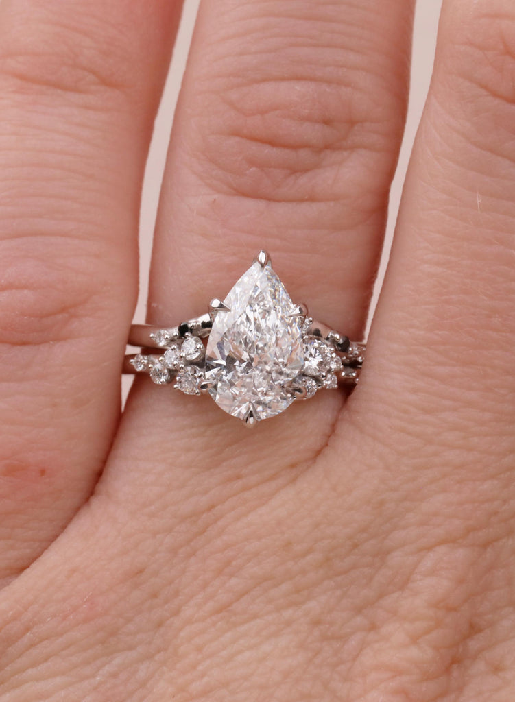 Vintage Pear Moissanite Engagement Ring Set, Cluster Moissanite Bridal Set for Women with Matching Band, Wedding Anniversary Ring For Her image #17