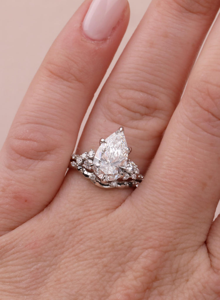 Vintage Pear Moissanite Engagement Ring Set, Cluster Moissanite Bridal Set for Women with Matching Band, Wedding Anniversary Ring For Her image #16