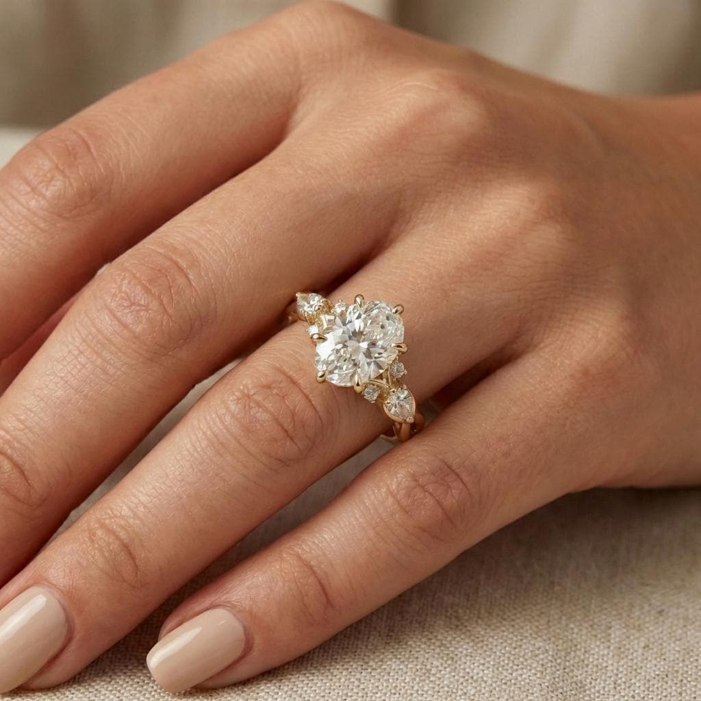 Oval Moissanite Engagement Ring | Gold Moissanite Bridal Ring | 3/4 Eternity Twisted Ring | Pear Round Cluster | Unique Vintage Promise Ring