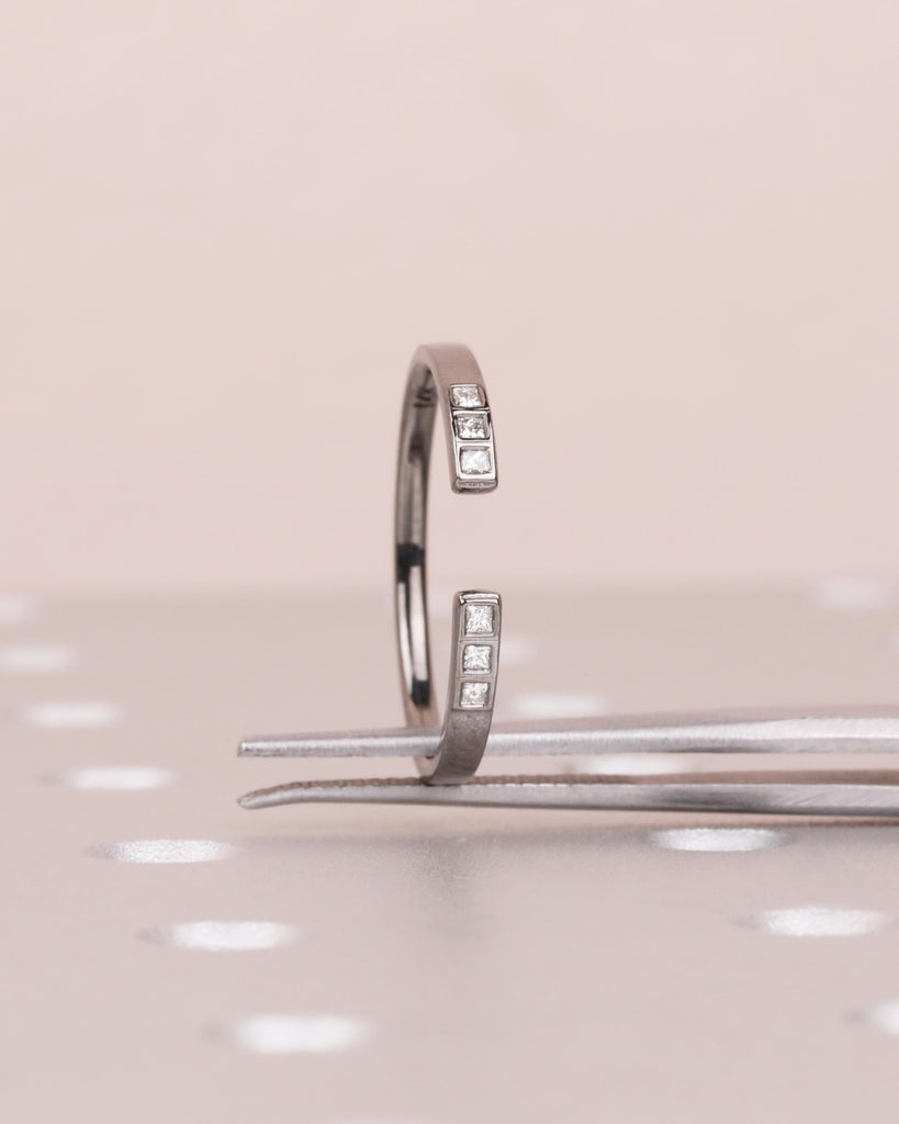 14k Gold Open Wedding Band, Princess Cut Diamond Band, Open Moissanite Ring, Open Gap Wedding Band, Dainty Stackable Black Gold Promise Ring image #6