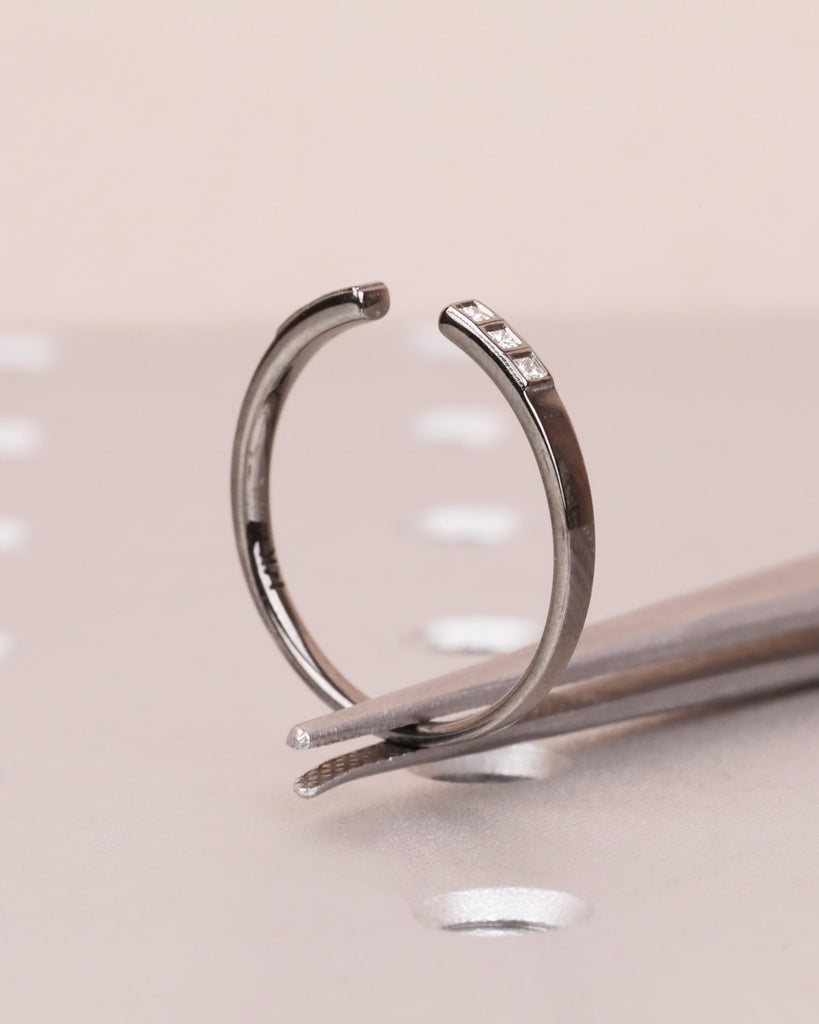 14k Gold Open Wedding Band, Princess Cut Diamond Band, Open Moissanite Ring, Open Gap Wedding Band, Dainty Stackable Black Gold Promise Ring image #9