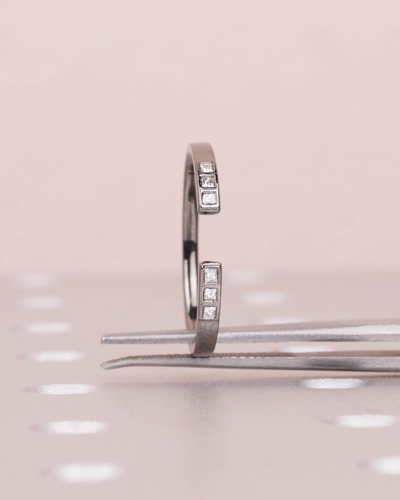Princess Cut Diamond Open Wedding Band: 1.6mm, 18k 14k Solid Gold, Bezel Setting, Diamond or Moissanite Accents image #5