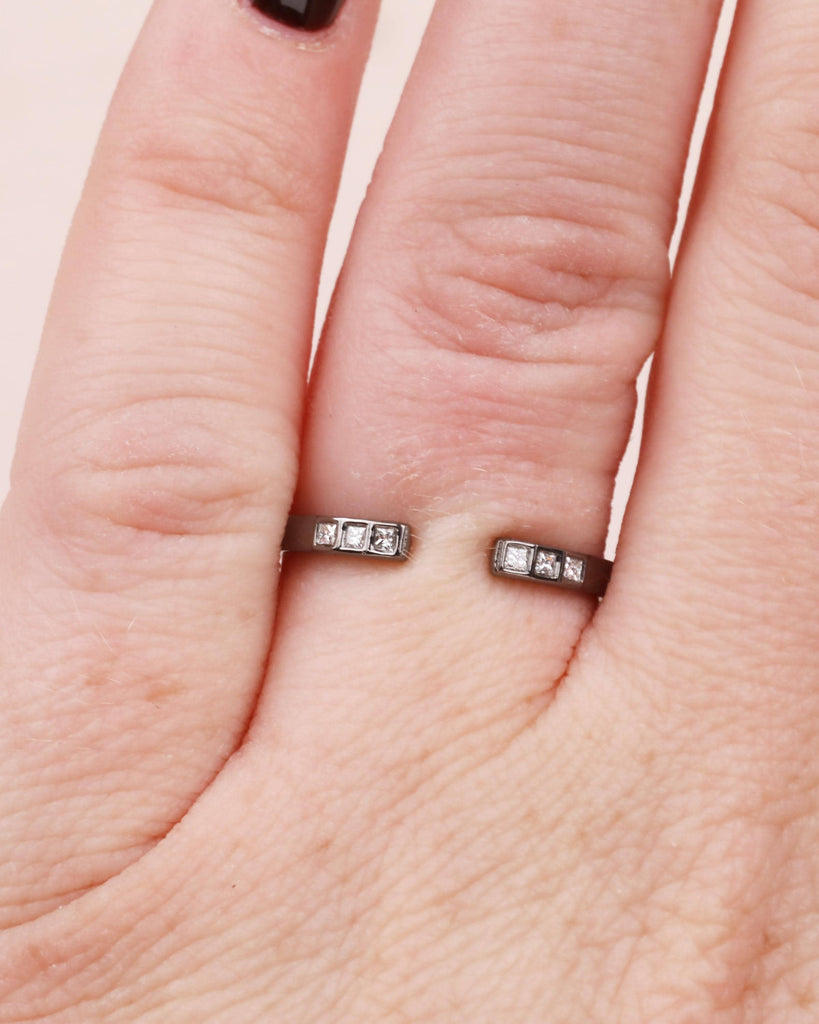 Princess Cut Diamond Open Wedding Band: 1.6mm, 18k 14k Solid Gold, Bezel Setting, Diamond or Moissanite Accents image #10