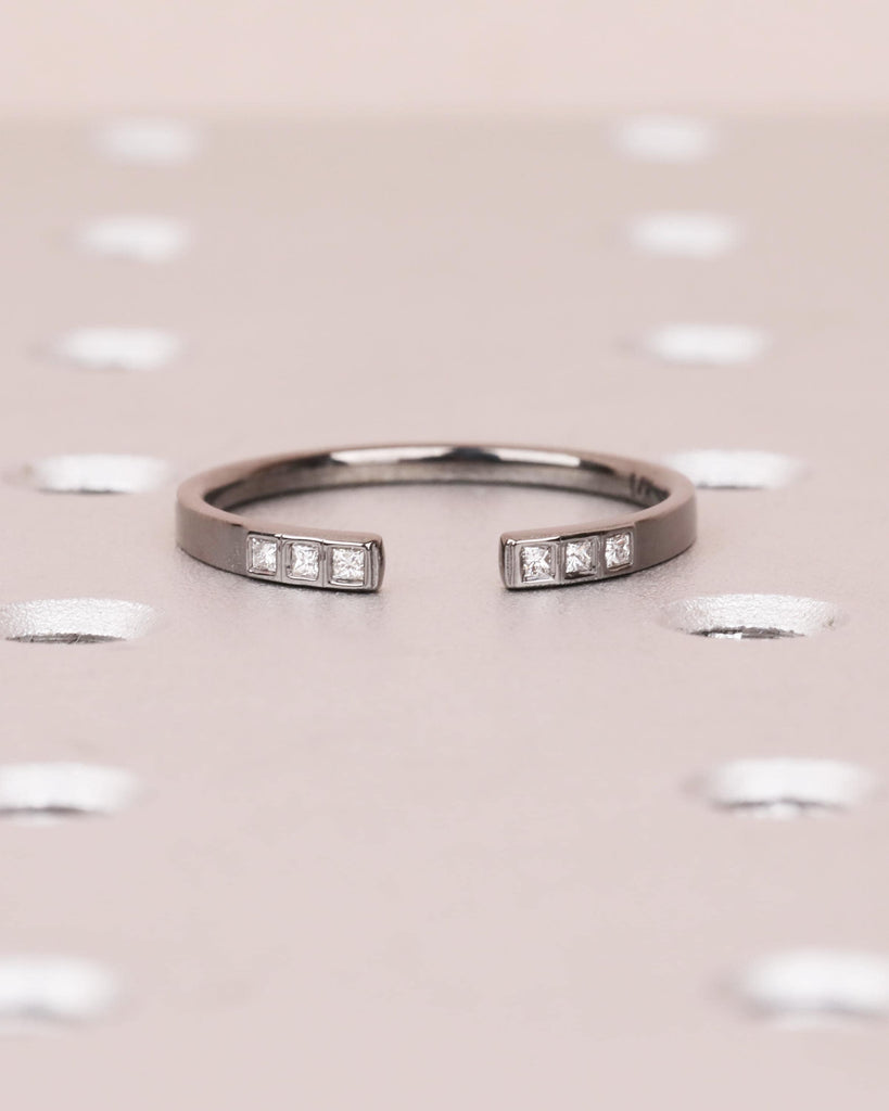 Princess Cut Diamond Open Wedding Band: 1.6mm, 18k 14k Solid Gold, Bezel Setting, Diamond or Moissanite Accents image #2