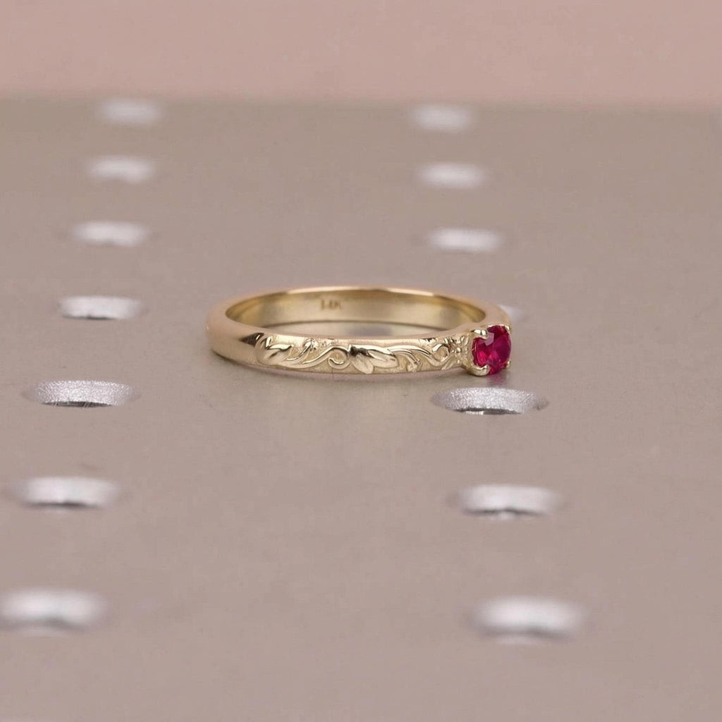 14k Vintage Red Ruby Floral Engagement Ring | Nature Inspired Leaf Wedding Band | Solitaire Gemstone Promise Rings for Women image #6