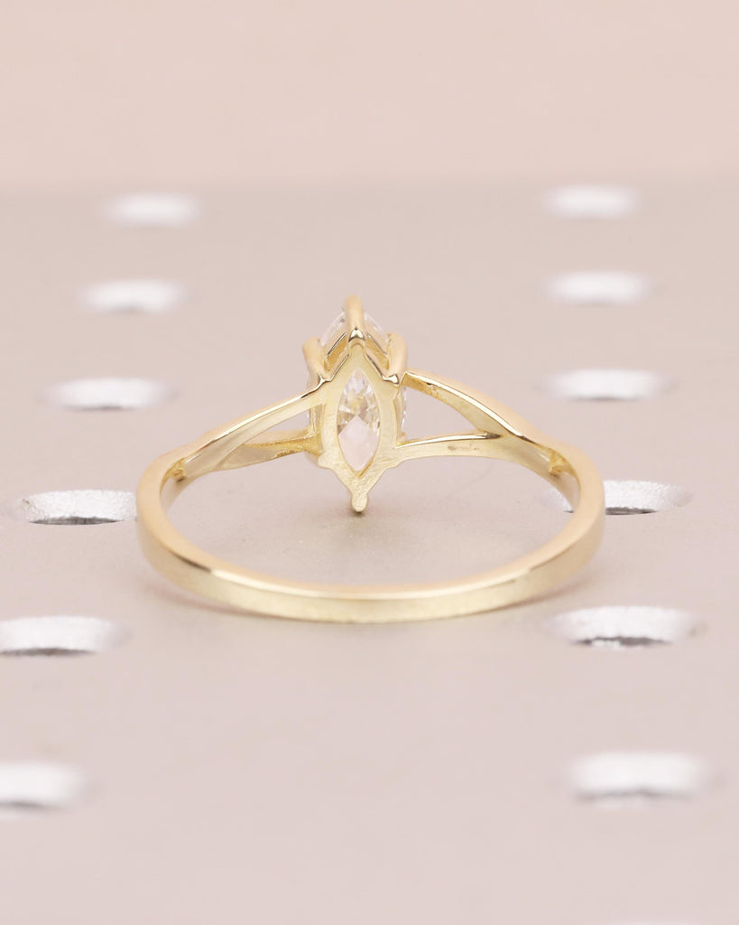 Marquise Cut Lab Grown Diamond Engagement Ring, 14k Gold Twisted Split Shank Ring image #15