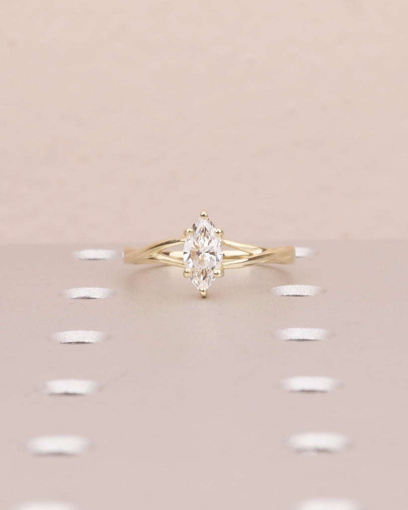 Marquise Cut Lab Grown Diamond Engagement Ring, 14k Gold Twisted Split Shank Ring image #9