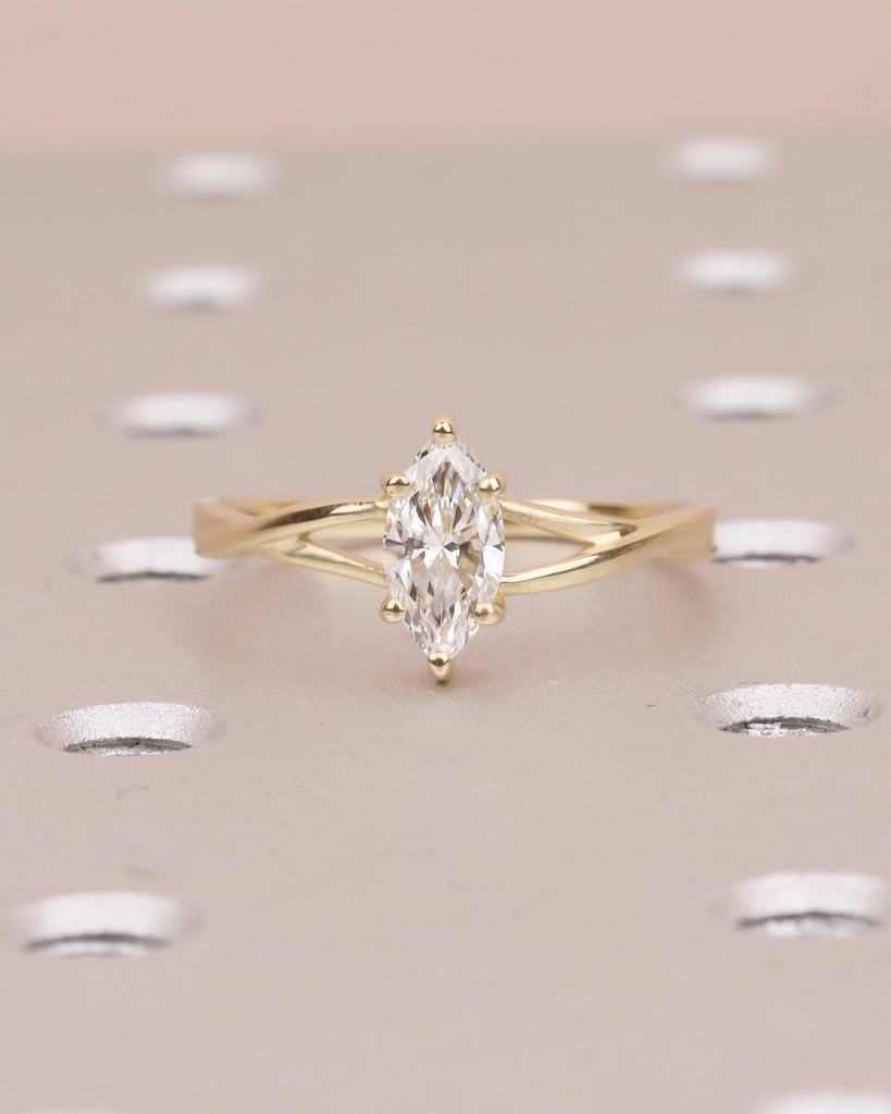 Marquise Cut Lab Grown Diamond Engagement Ring, 14k Gold Twisted Split Shank Ring image #17