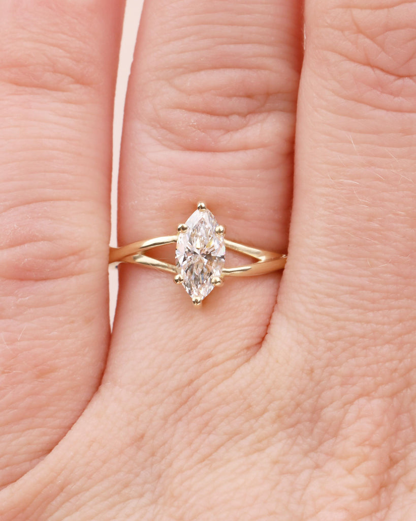 Marquise Cut Lab Grown Diamond Engagement Ring, 14k Gold Twisted Split Shank Ring image #6