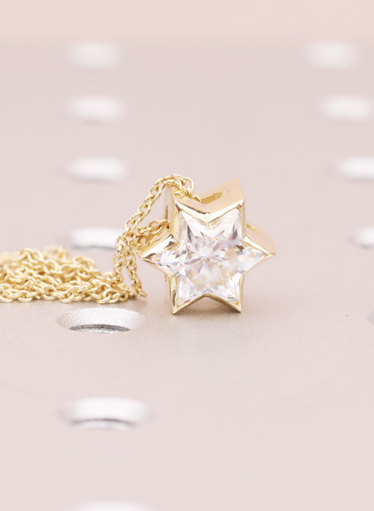 Lab Diamond Star of David Necklace | 14K Yellow Gold Bezel Set Jewish Religious Star Pendant image #3
