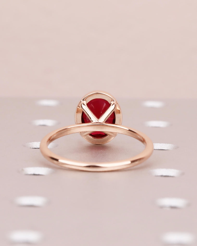 Red Ruby Engagement Ring, 14K Rose Gold Ring, Bezel Set Ruby Ring, Oval Solitaire Ring, Statement Ring, Gemstone Ring, Birthday Gift for Her image #7