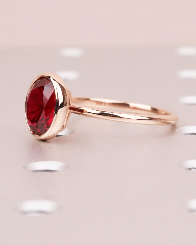 Red Ruby Engagement Ring, 14K Rose Gold Ring, Bezel Set Ruby Ring, Oval Solitaire Ring, Statement Ring, Gemstone Ring, Birthday Gift for Her image #8