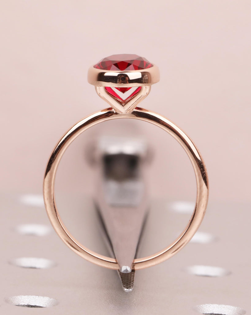 Red Ruby Engagement Ring, 14K Rose Gold Ring, Bezel Set Ruby Ring, Oval Solitaire Ring, Statement Ring, Gemstone Ring, Birthday Gift for Her image #4