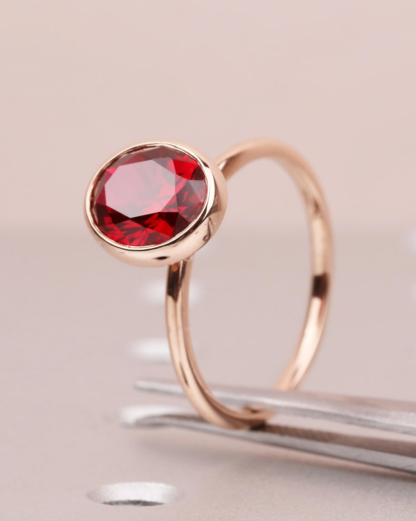 Red Ruby Engagement Ring, 14K Rose Gold Ring, Bezel Set Ruby Ring, Oval Solitaire Ring, Statement Ring, Gemstone Ring, Birthday Gift for Her image #3
