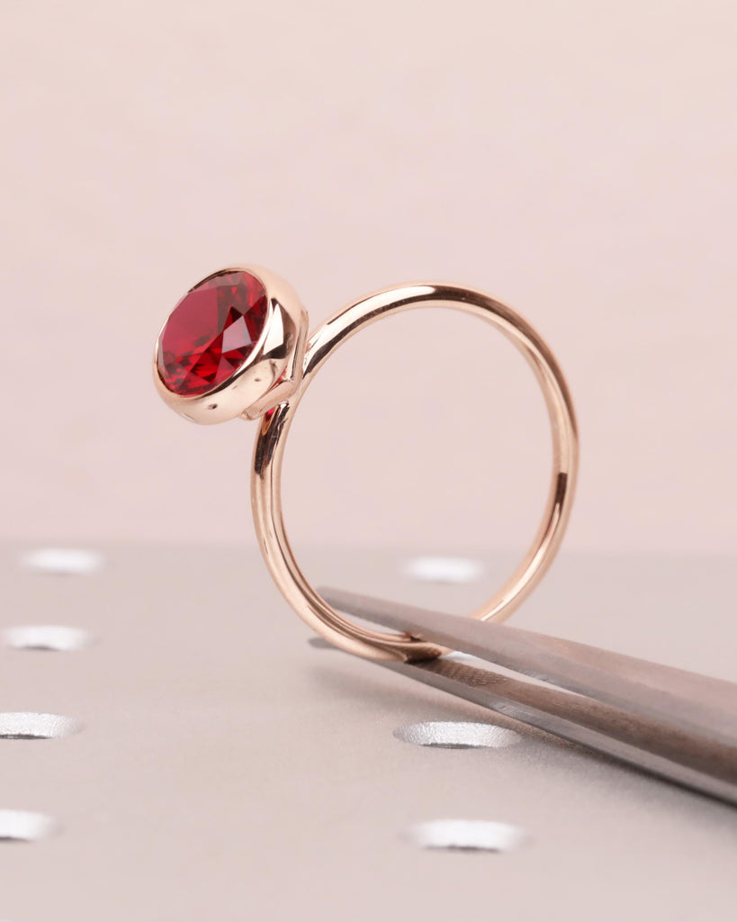 Red Ruby Engagement Ring, 14K Rose Gold Ring, Bezel Set Ruby Ring, Oval Solitaire Ring, Statement Ring, Gemstone Ring, Birthday Gift for Her image #10