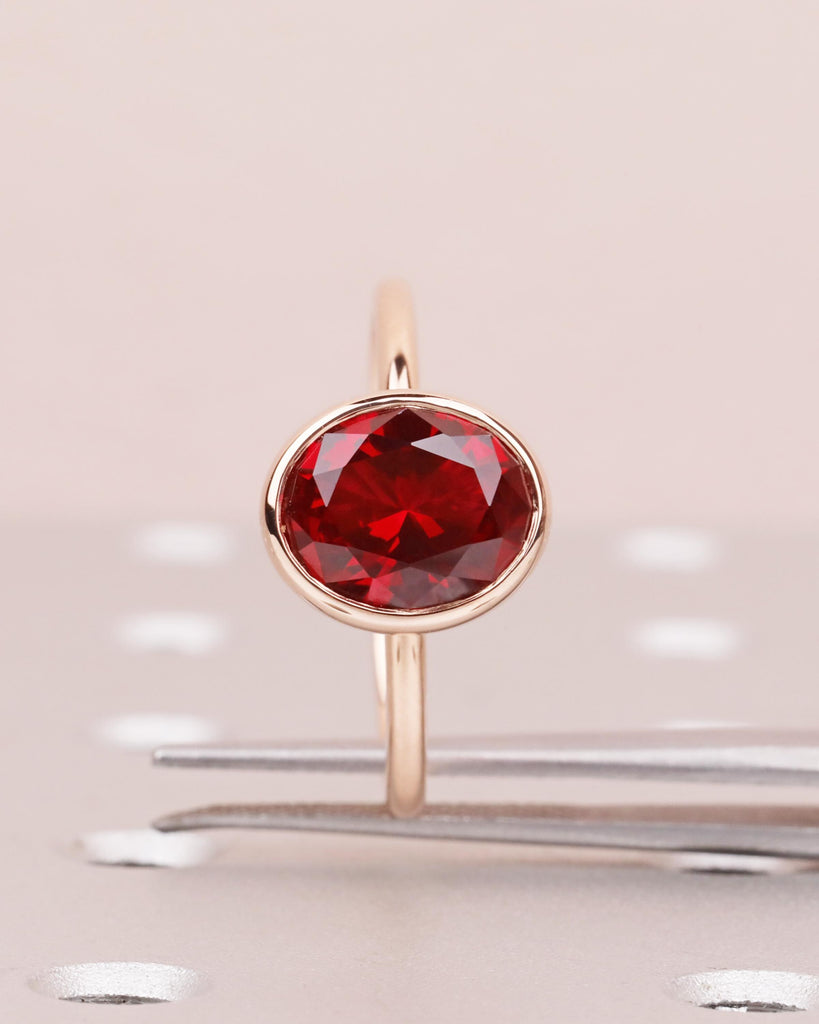 Red Ruby Engagement Ring, 14K Rose Gold Ring, Bezel Set Ruby Ring, Oval Solitaire Ring, Statement Ring, Gemstone Ring, Birthday Gift for Her image #5