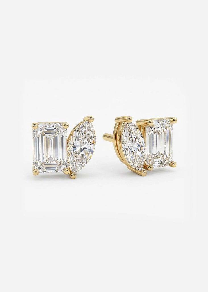 3 Carat Total Lab Grown Diamond Stud Earrings Set: Marquise and Emerald cut CVD Diamonds, 14k Solid Gold image #2