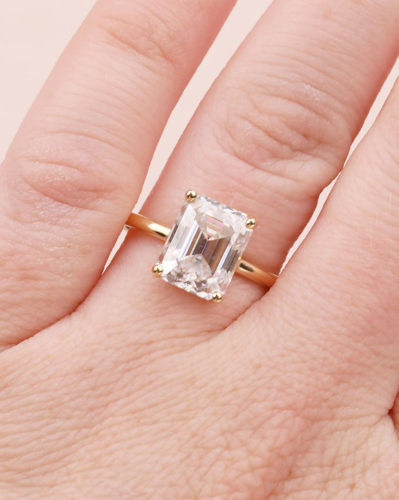 Emerald Cut Moissanite Engagement Ring, 18k Solid Gold Diamond Hidden Halo Ring image #16