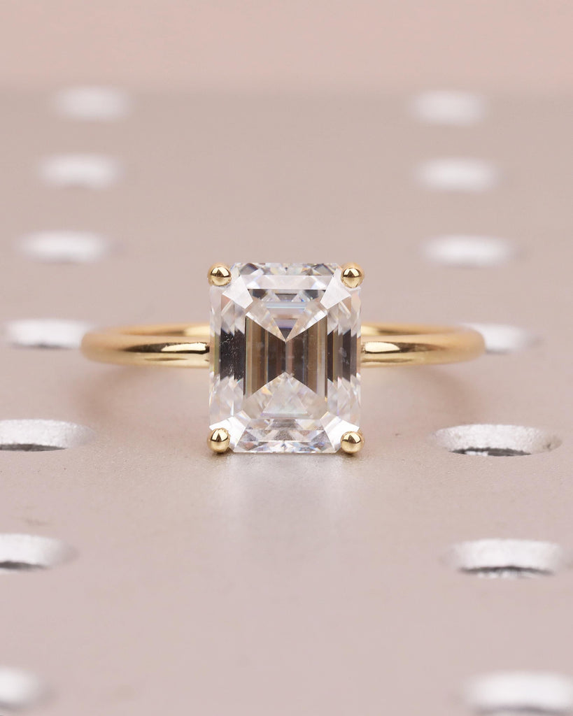 Emerald Cut Moissanite Engagement Ring, 18k Solid Gold Diamond Hidden Halo Ring image #13