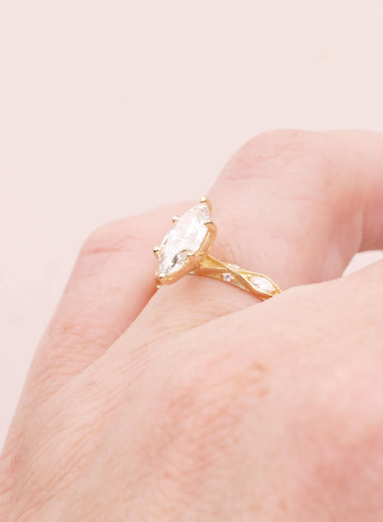 Art Deco Marquise Lab Diamond Engagement Ring, 18K Yellow Gold Classic Milgrain IGI Certified Ethical Diamond Handmade Wedding Proposal Ring image #15