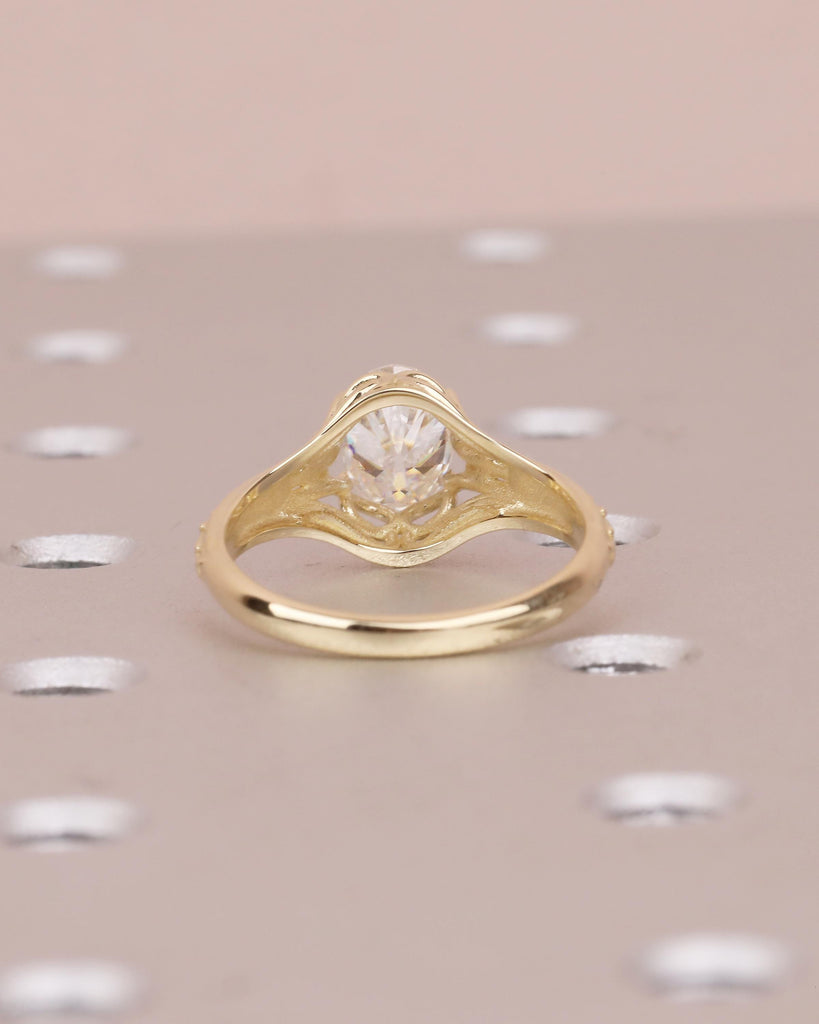 1ct Oval Moissanite Ring, Antique Filigree Engagement Ring, 14k Yellow Gold Solitaire Ring, Scrollwork Ring, Vintage Wedding Ring Women image #6
