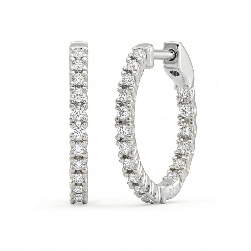 Huggie Hoop Earrings in 14k White Gold • Moissanite, Lab Grown or Natural Diamond Cartilage Hoops • Latch Back Hoops • Perfect Gift for Her image #2