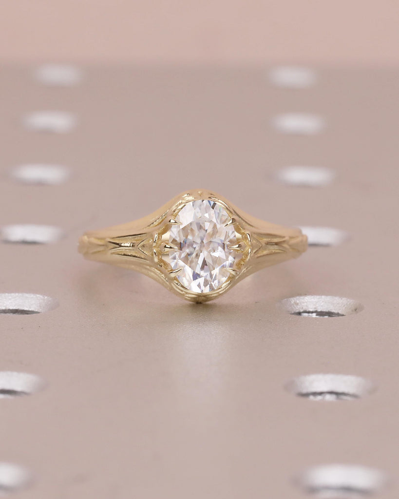 1 Carat Oval Engagement Ring, 14k Solid Gold Lab Diamond Ring, Filigree Solitaire Rings image #18