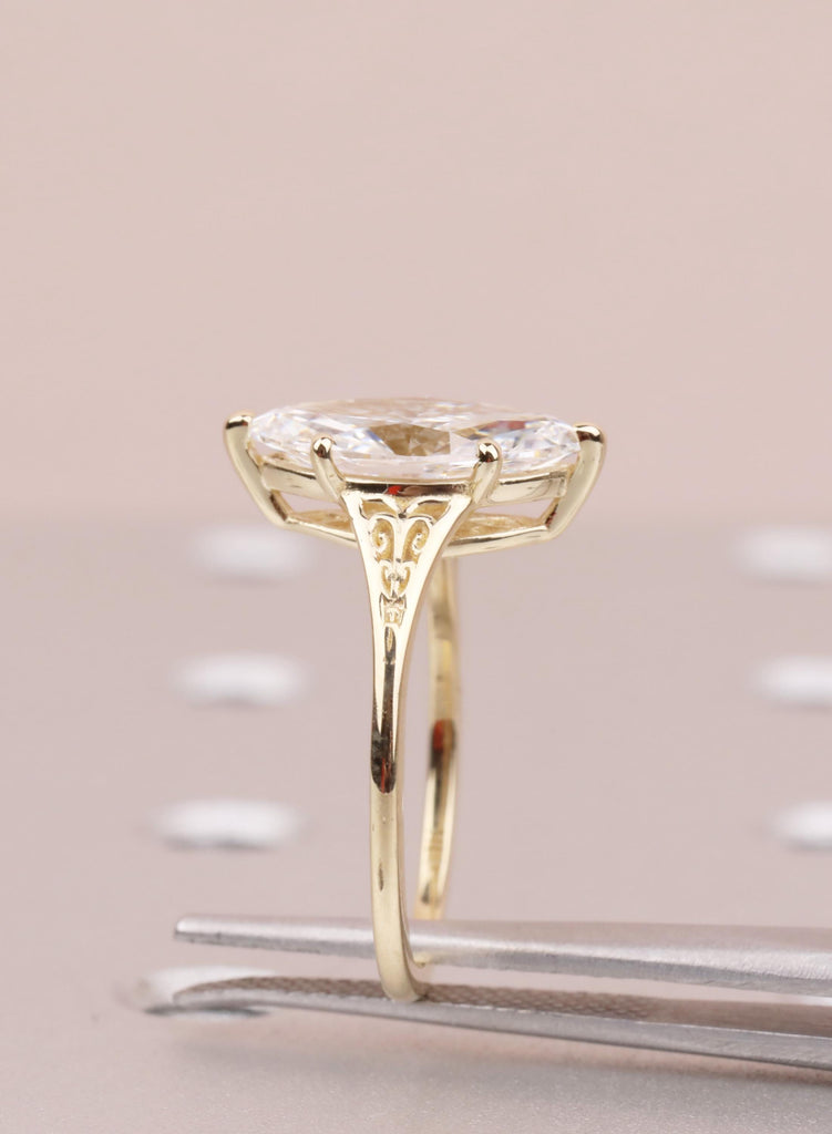 Vintage Style Lab Grown Diamond Ring, 14K Yellow Gold Filigree Victorian Heirloom Marquise Engagement Ring image #14
