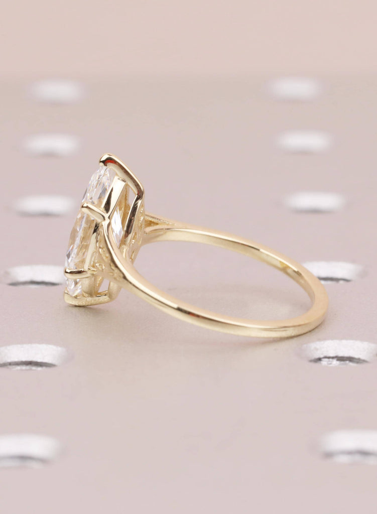 Victorian Marquise Moissanite Engagement Ring, 14K Yellow Gold Filigree Wedding Ring, Vintage Heirloom Bridal Ring, Art Deco Antique Ring image #8