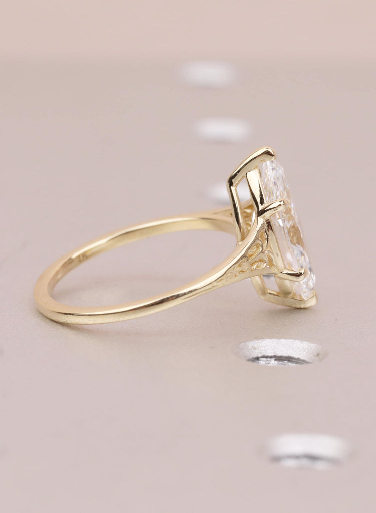 Victorian Marquise Moissanite Engagement Ring, 14K Yellow Gold Filigree Wedding Ring, Vintage Heirloom Bridal Ring, Art Deco Antique Ring image #6