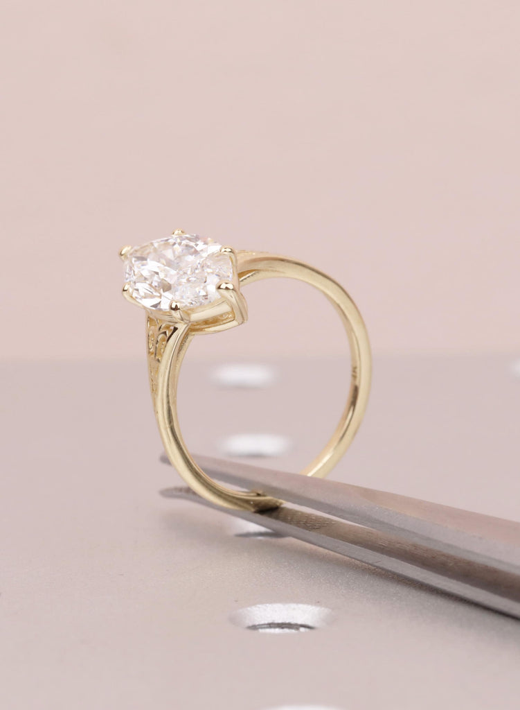 Victorian Marquise Moissanite Engagement Ring, 14K Yellow Gold Filigree Wedding Ring, Vintage Heirloom Bridal Ring, Art Deco Antique Ring image #10