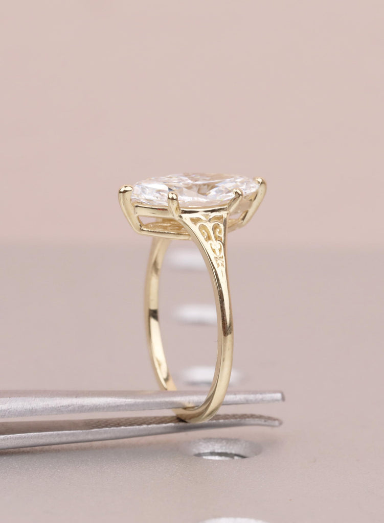 Victorian Marquise Moissanite Engagement Ring, 14K Yellow Gold Filigree Wedding Ring, Vintage Heirloom Bridal Ring, Art Deco Antique Ring image #12