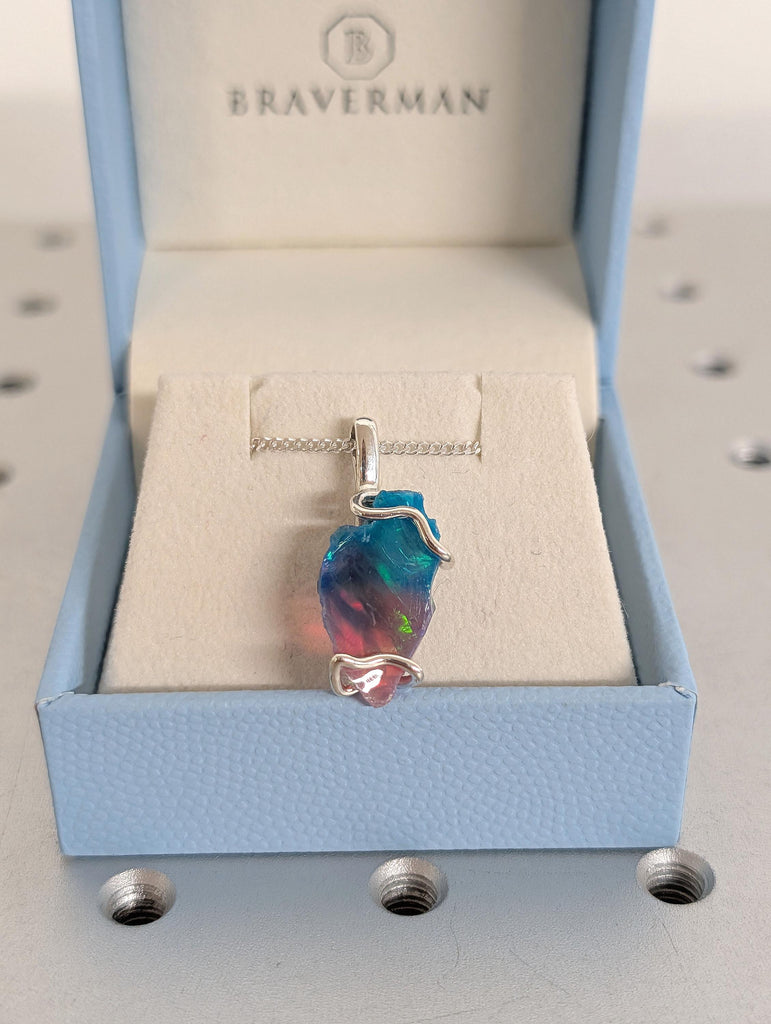 Genuine Opal Pendant Necklace for Him | Natural Bi-Color Opal Gemstone | Opal Jewelry Gift October Birthstone | Rainbow Opal Mens Jewelry image #11