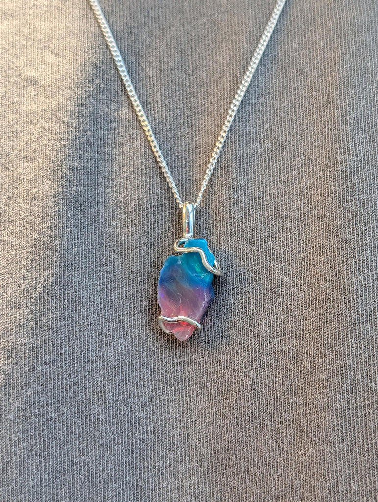Genuine Opal Pendant Necklace for Him | Natural Bi-Color Opal Gemstone | Opal Jewelry Gift October Birthstone | Rainbow Opal Mens Jewelry image #10