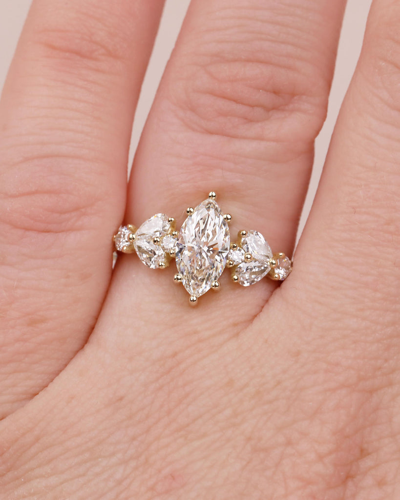 1 Carat Marquise Lab Grown Diamond Ring, Vintage Engagement Ring for Women, 14k Yellow Gold Wedding Anniversary Rings, Personalized Rings image #2