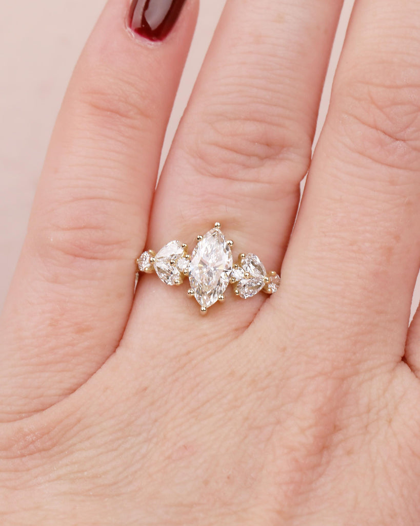 1 Carat Marquise Lab Grown Diamond Ring, Vintage Engagement Ring for Women, 14k Yellow Gold Wedding Anniversary Rings, Personalized Rings image #10