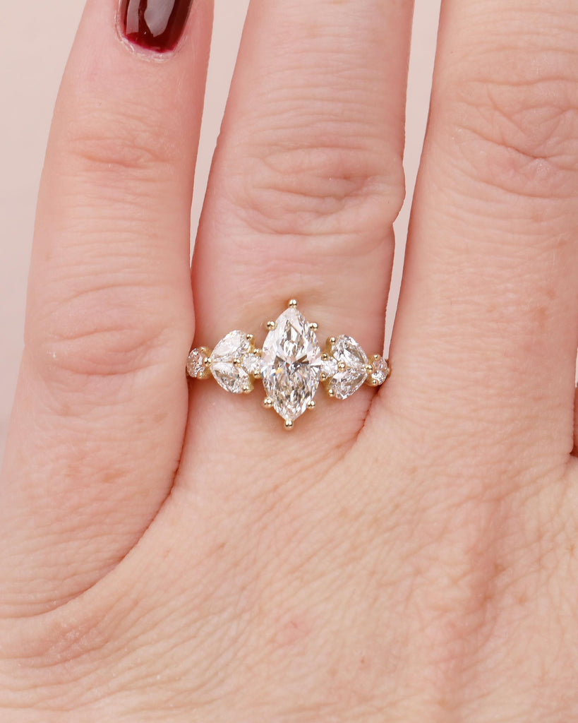 1 Carat Marquise Lab Grown Diamond Ring, Vintage Engagement Ring for Women, 14k Yellow Gold Wedding Anniversary Rings, Personalized Rings image #15