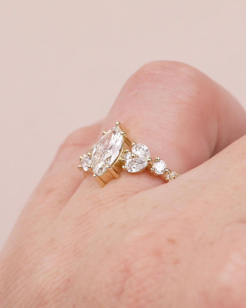 1 Carat Marquise Lab Grown Diamond Ring, Vintage Engagement Ring for Women, 14k Yellow Gold Wedding Anniversary Rings, Personalized Rings image #19