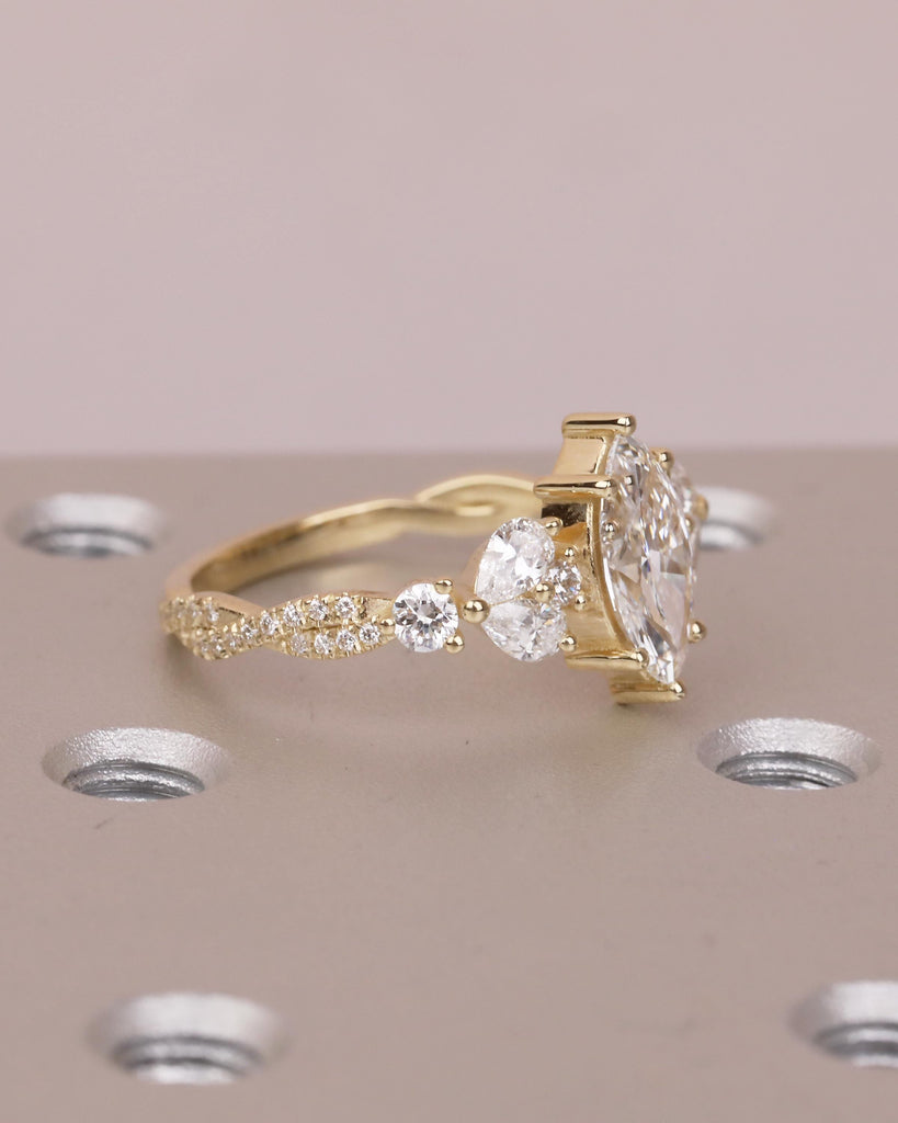 1 Carat Marquise Lab Grown Diamond Ring, Vintage Engagement Ring for Women, 14k Yellow Gold Wedding Anniversary Rings, Personalized Rings image #5