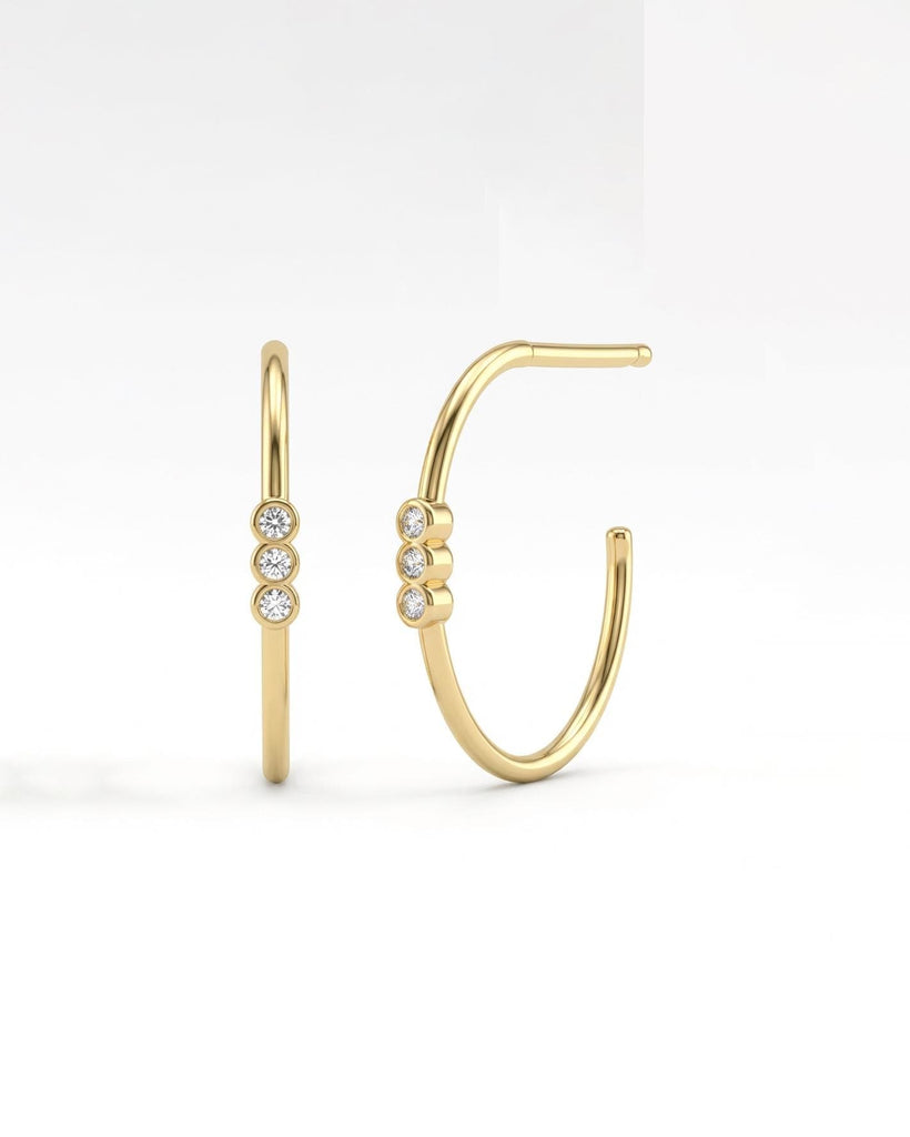 Bezel Set Diamond Hoop Earrings in 14k Solid Gold image #3